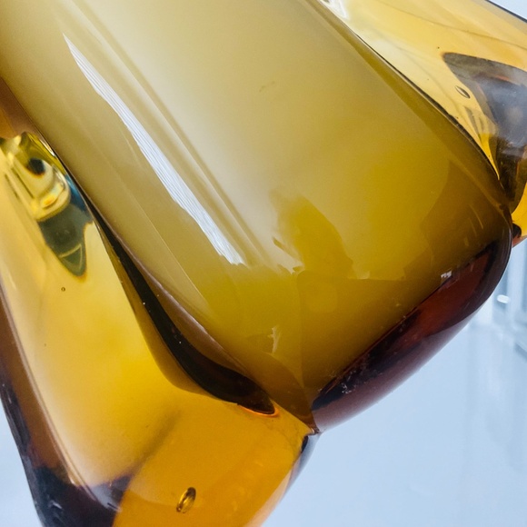 VINTAGE MCM BUTTERSCOTCH STRETCH VASE ITALIAN HANDBLOWN GLASS THICK SWUNG GLASS - Picture 10 of 11